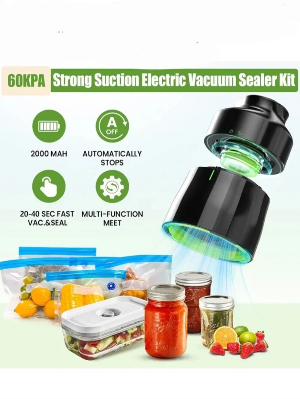 Electric Mason Jar Vacuum Sealer Kit, Jar Vacuum Sealer for Canning Jars